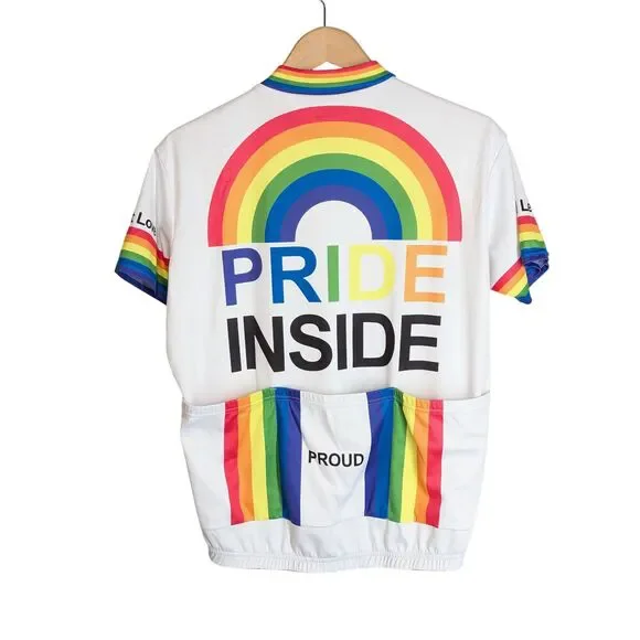 Pride Women's Bicycle Jersey Sz L Mesh White Rainbow Full Zip Moisture Wicking - Picture 2 of 9